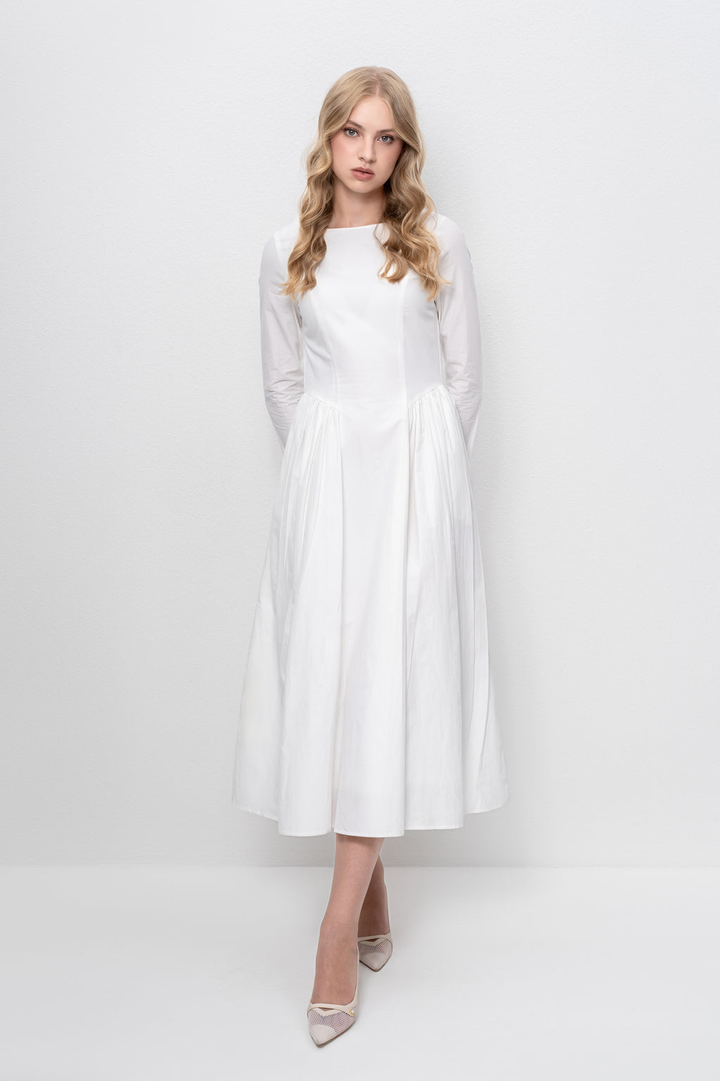 Boat neck white dress
