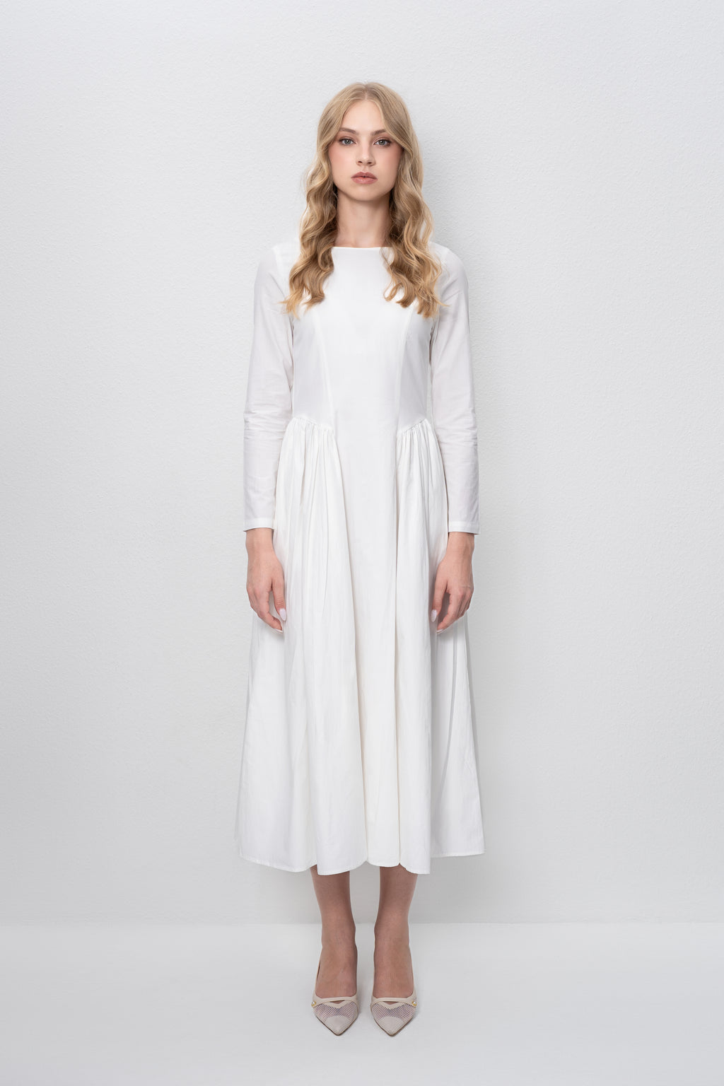 Boat neck white dress