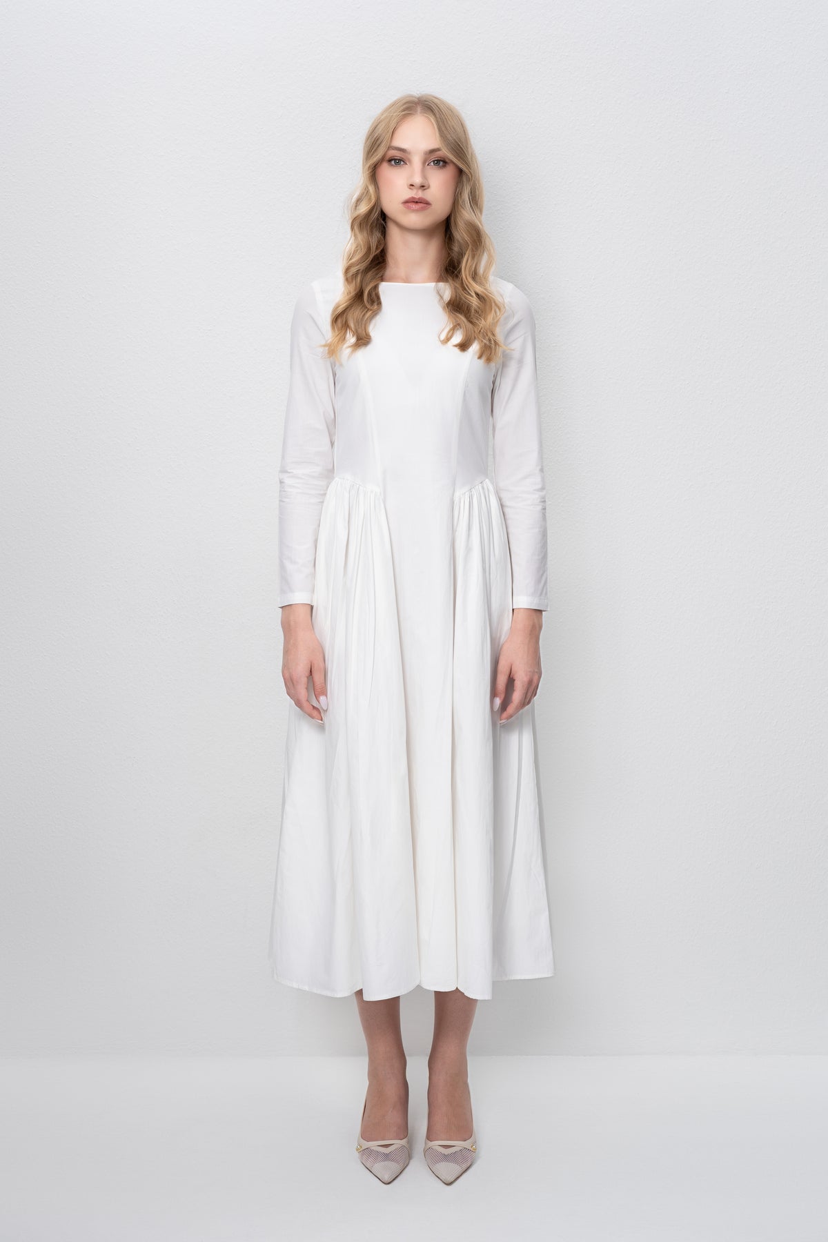Boat neck white dress