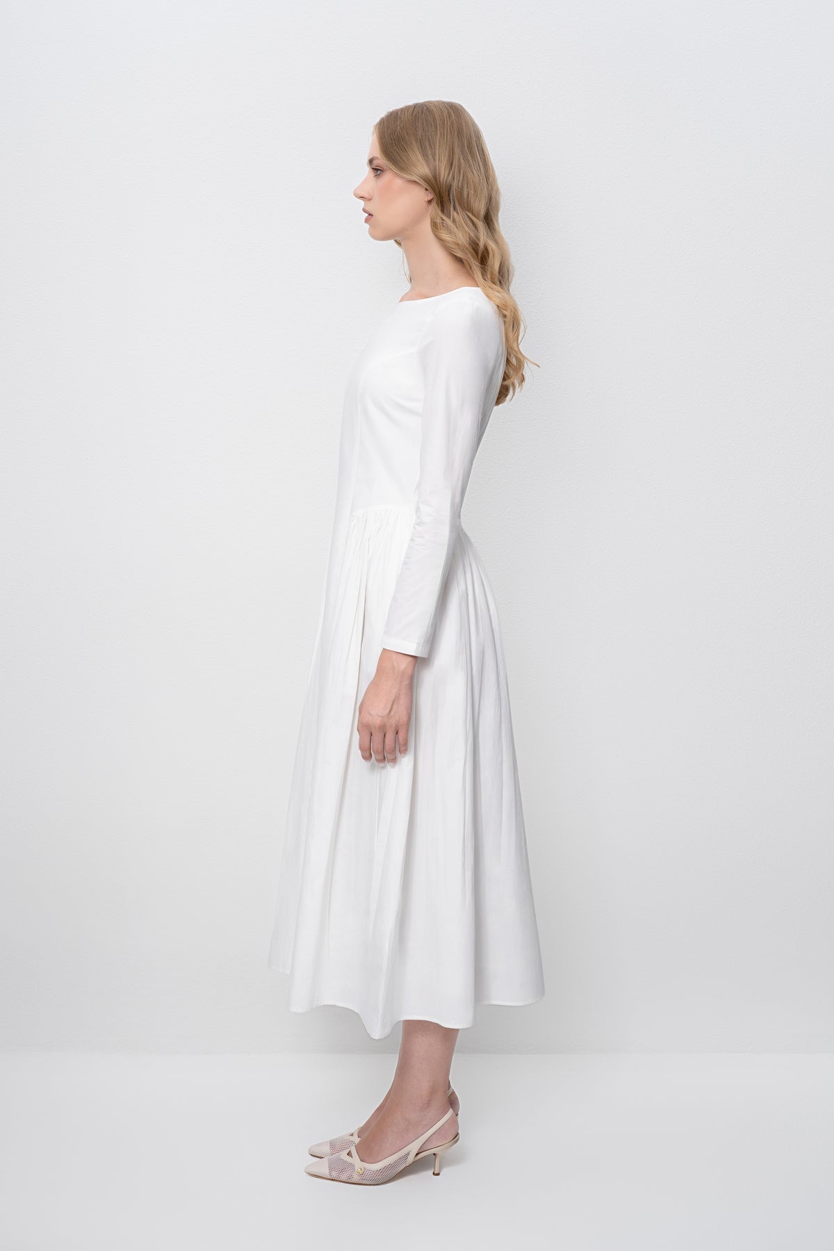 Boat neck white dress