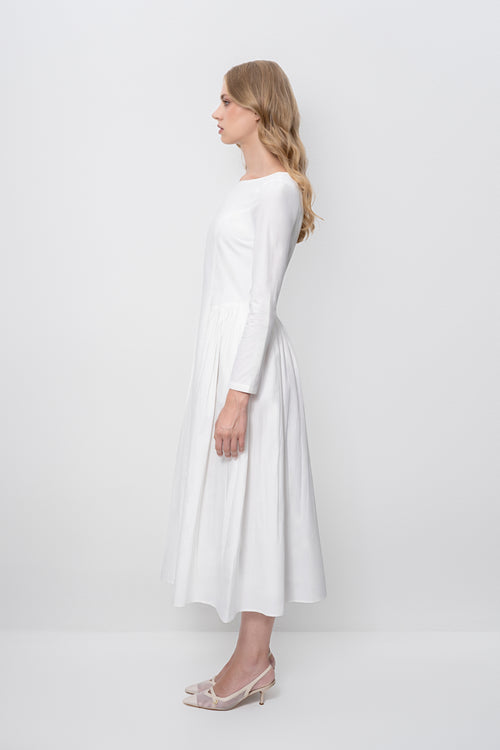 Boat neck white dress