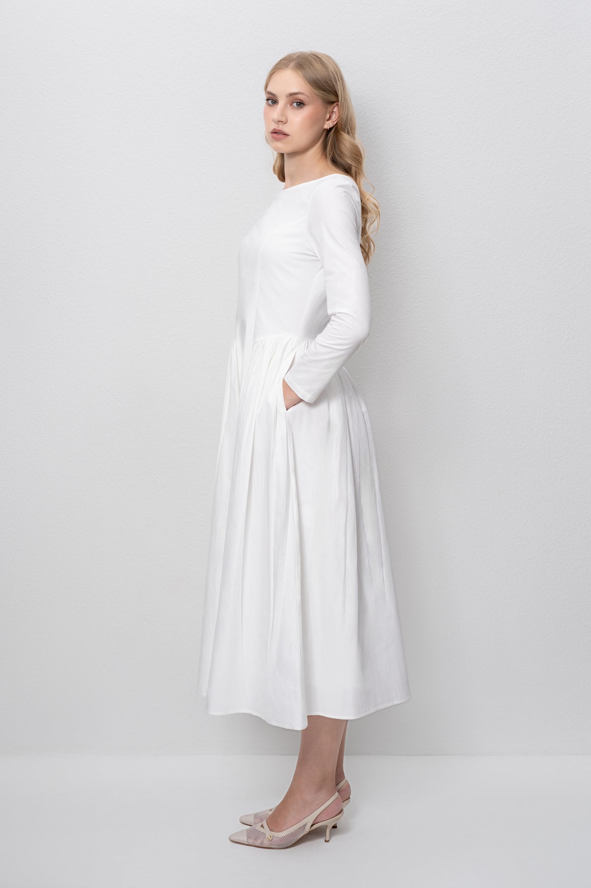 Boat neck white dress