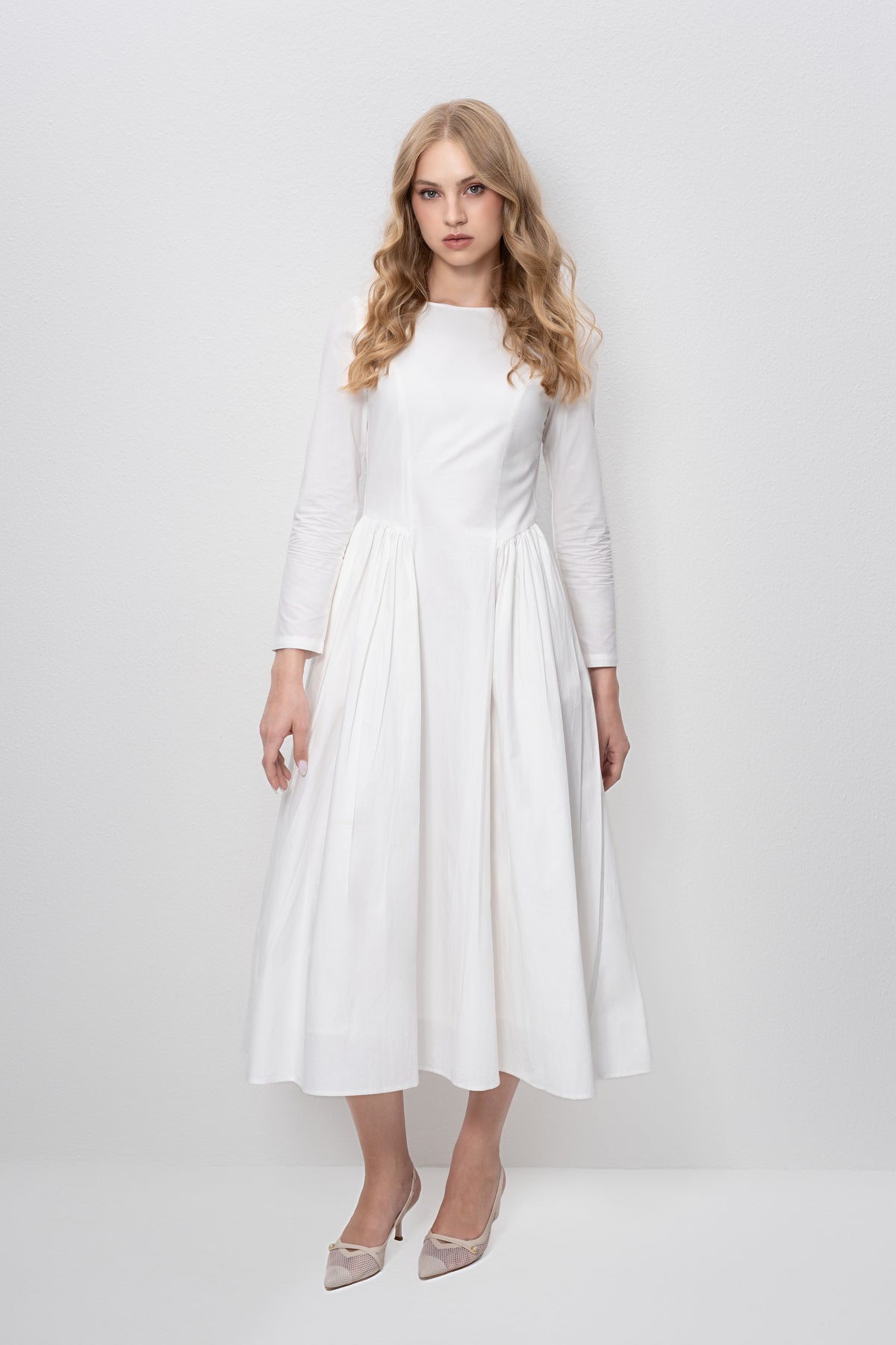 Boat neck white dress