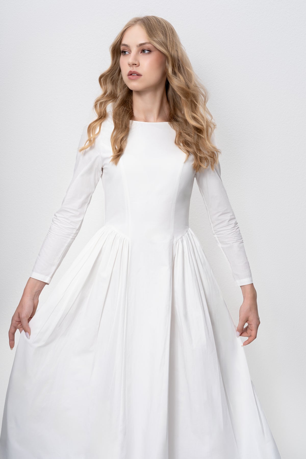 Boat neck white dress