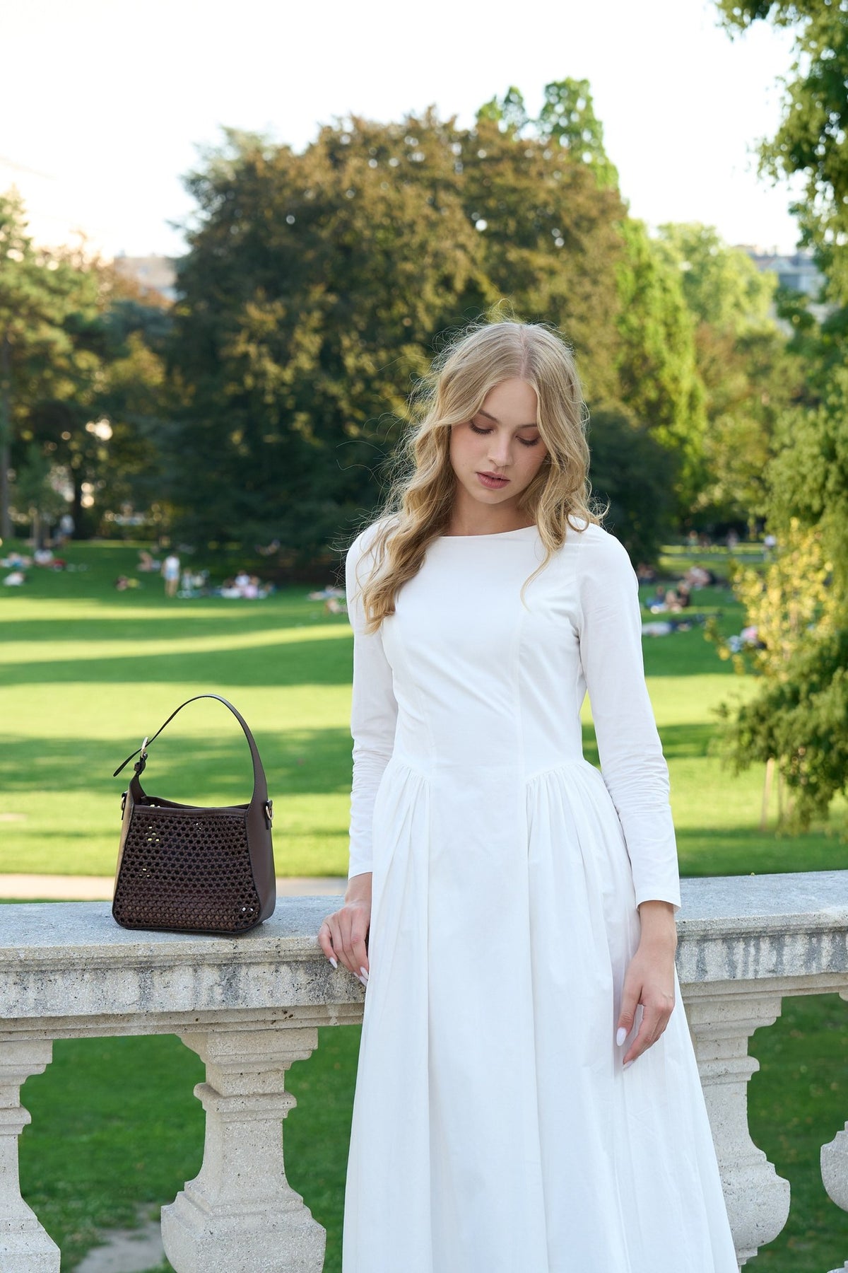 Boat neck white dress